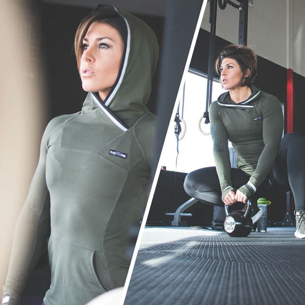 Flag nor Fail ladies Track Base Layer Hoodie in Olive Green Size Medium
